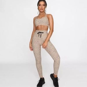 Wild Fox Boutique Sarah's Day Leggings Tan/Black Spotted Medium